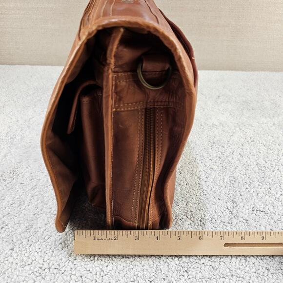 Clava American Leather Gusset Laptop Messenger Style Bag Case Brown 13x10x5 Vtg - Picture 10 of 13